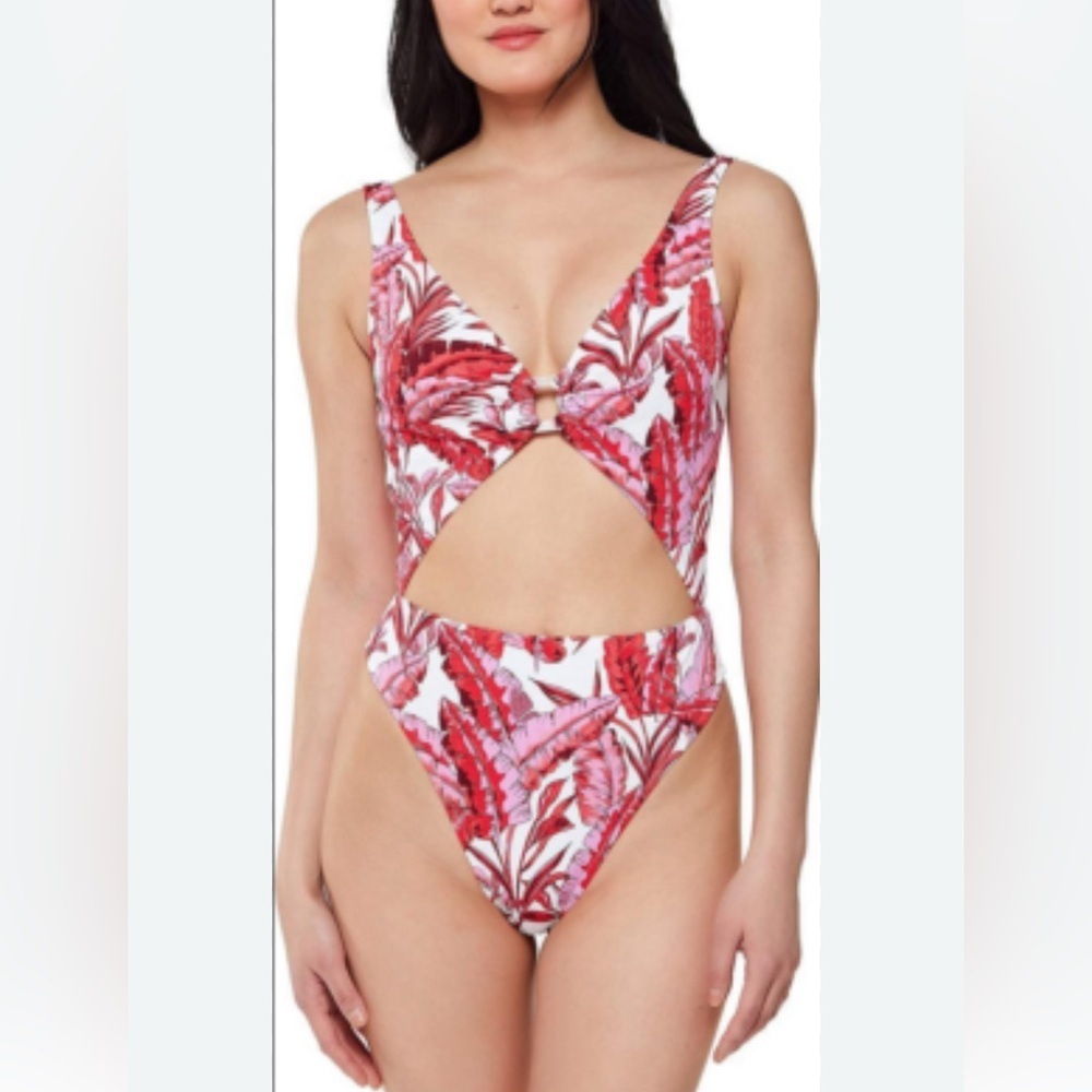 Jessica Simpson NWT XL Palm O Ring Floral Cutout Swimsuit